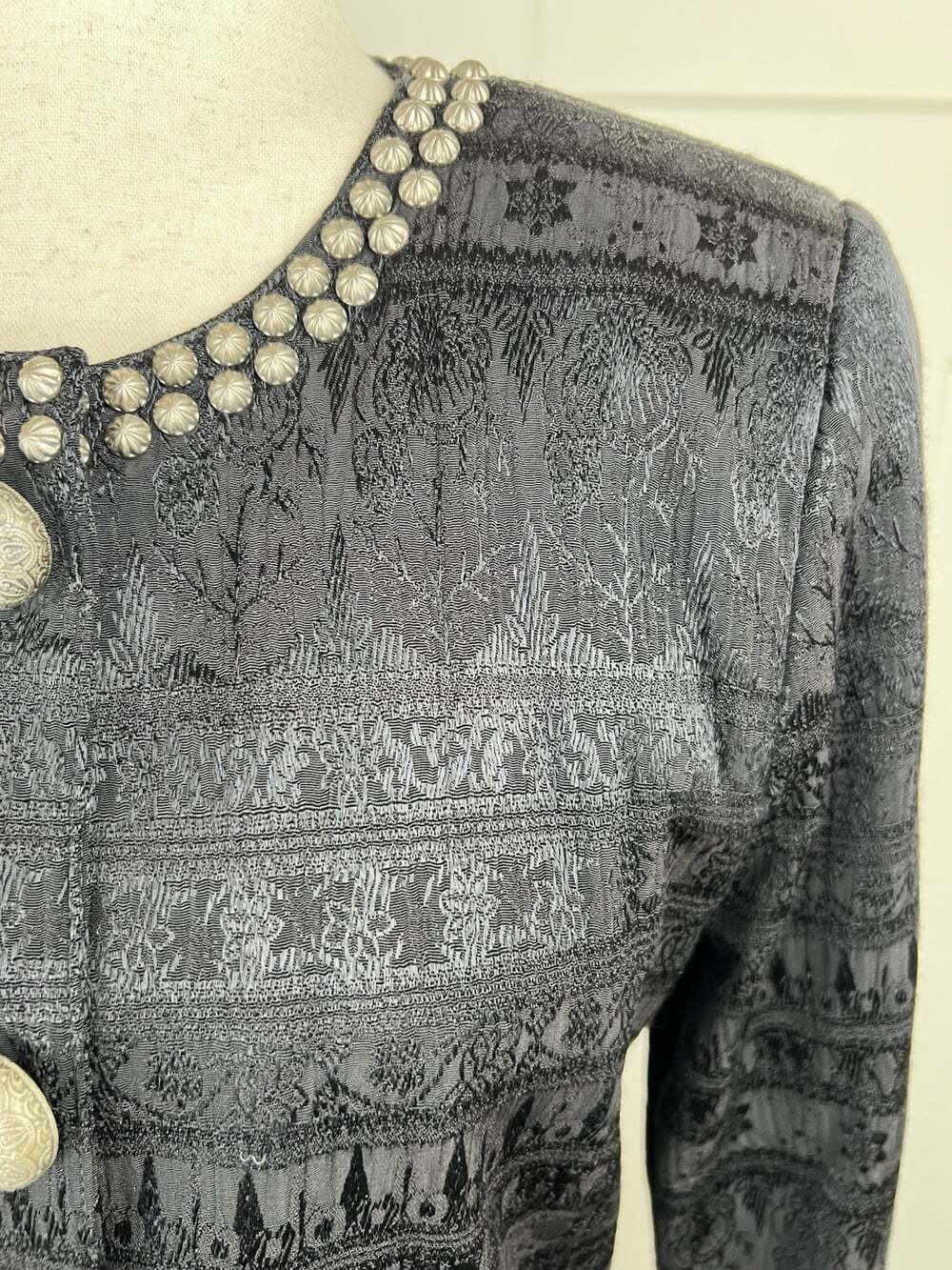 Vintage Double D Ranchwear Jacket S Black Jacquard Studded Concho Western Zip - Picture 4 of 10